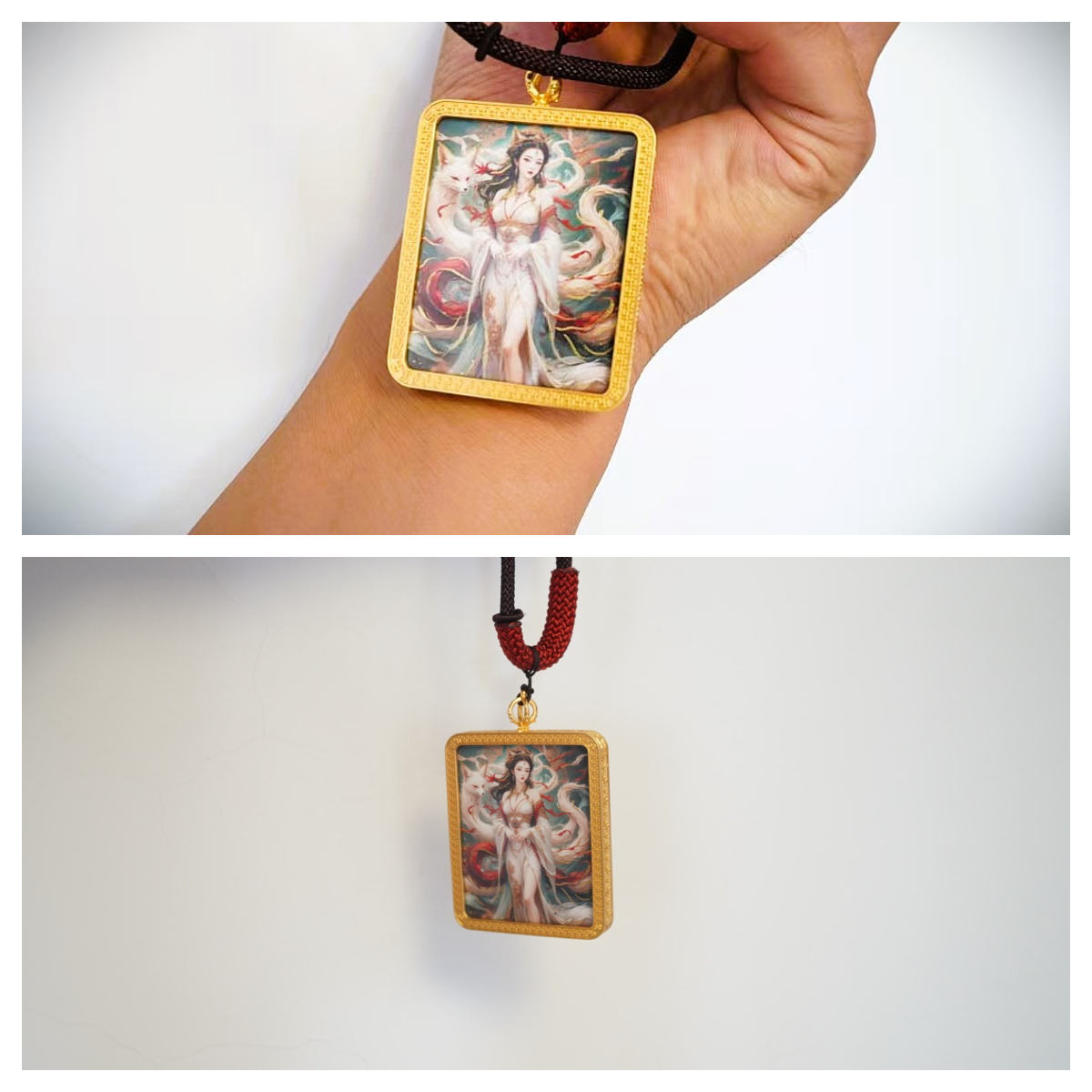 Hand-painted Thangka card of a Nine-Tailed Fox - Image 4