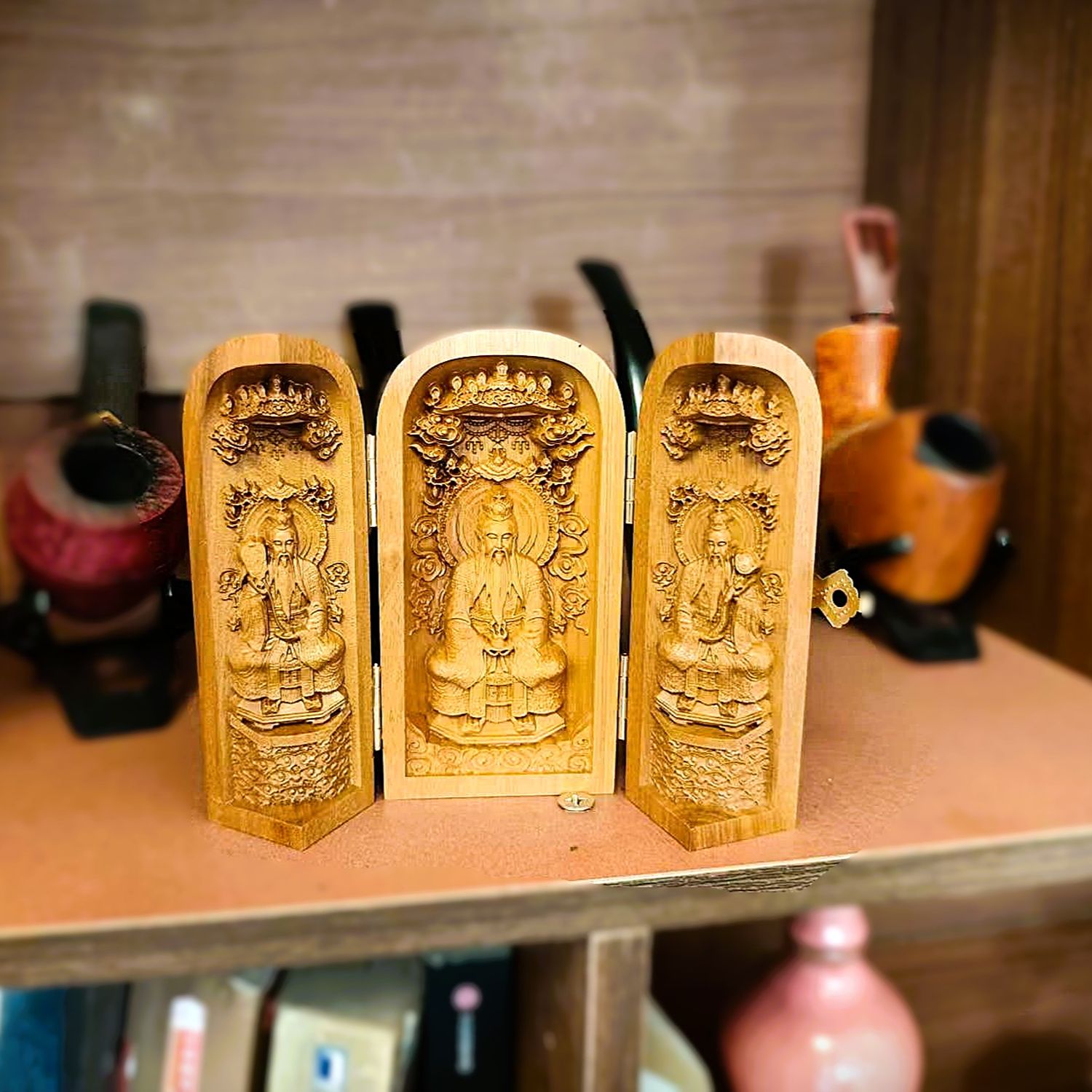 Wooden Carving of the Three Pure Ones Patriarchs - Image 3
