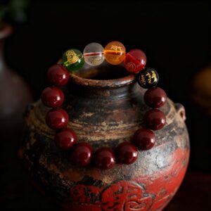 Glazed Cinnabar Five Paths God of Wealth Bracelet