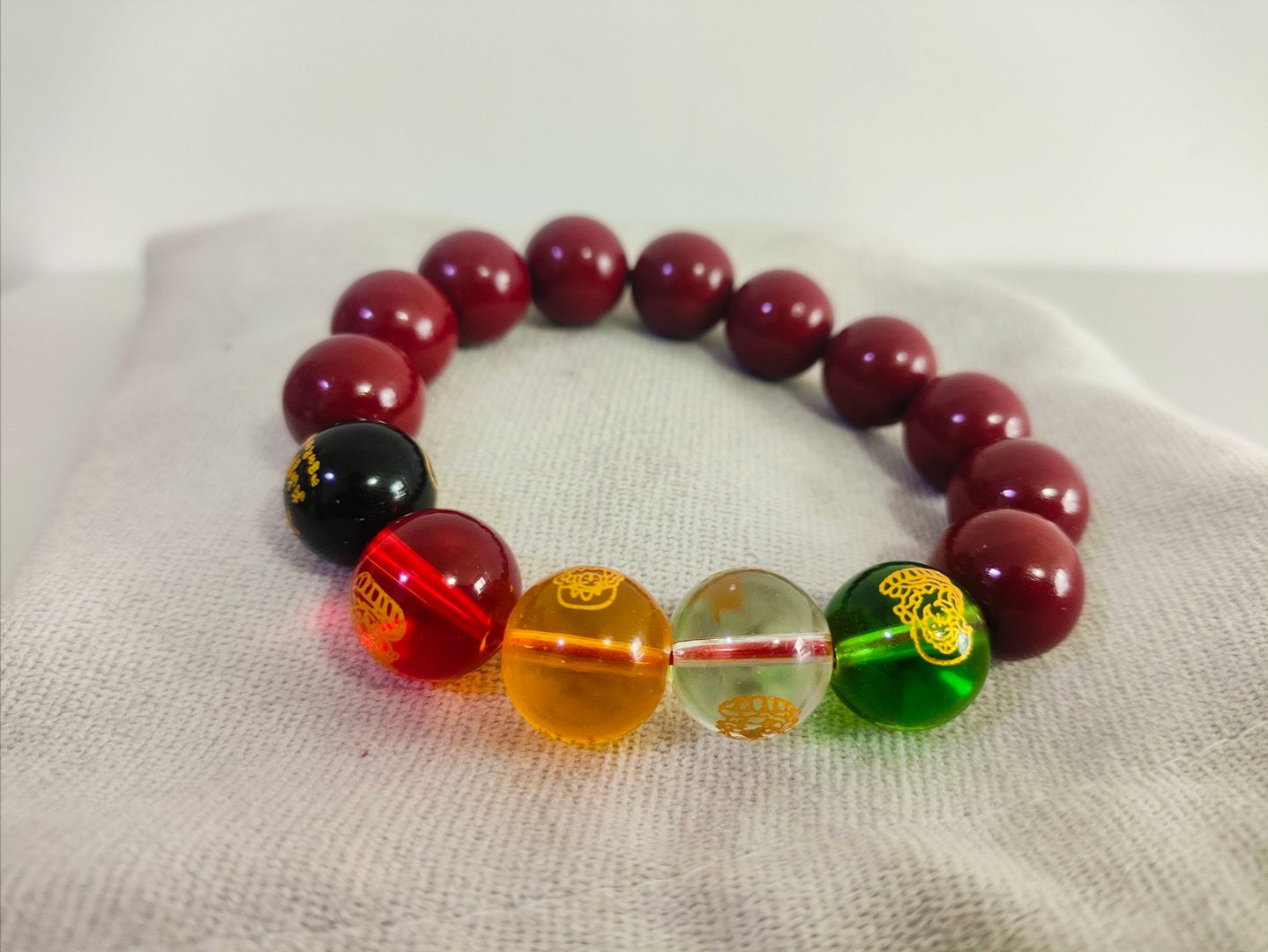 Glazed Cinnabar Five Paths God of Wealth Bracelet - Image 3