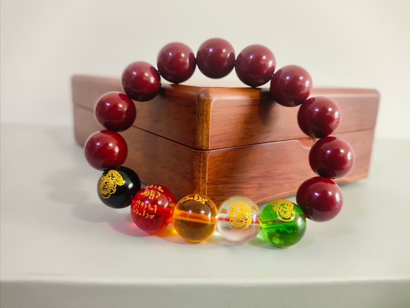 Glazed Cinnabar Five Paths God of Wealth Bracelet - Image 4