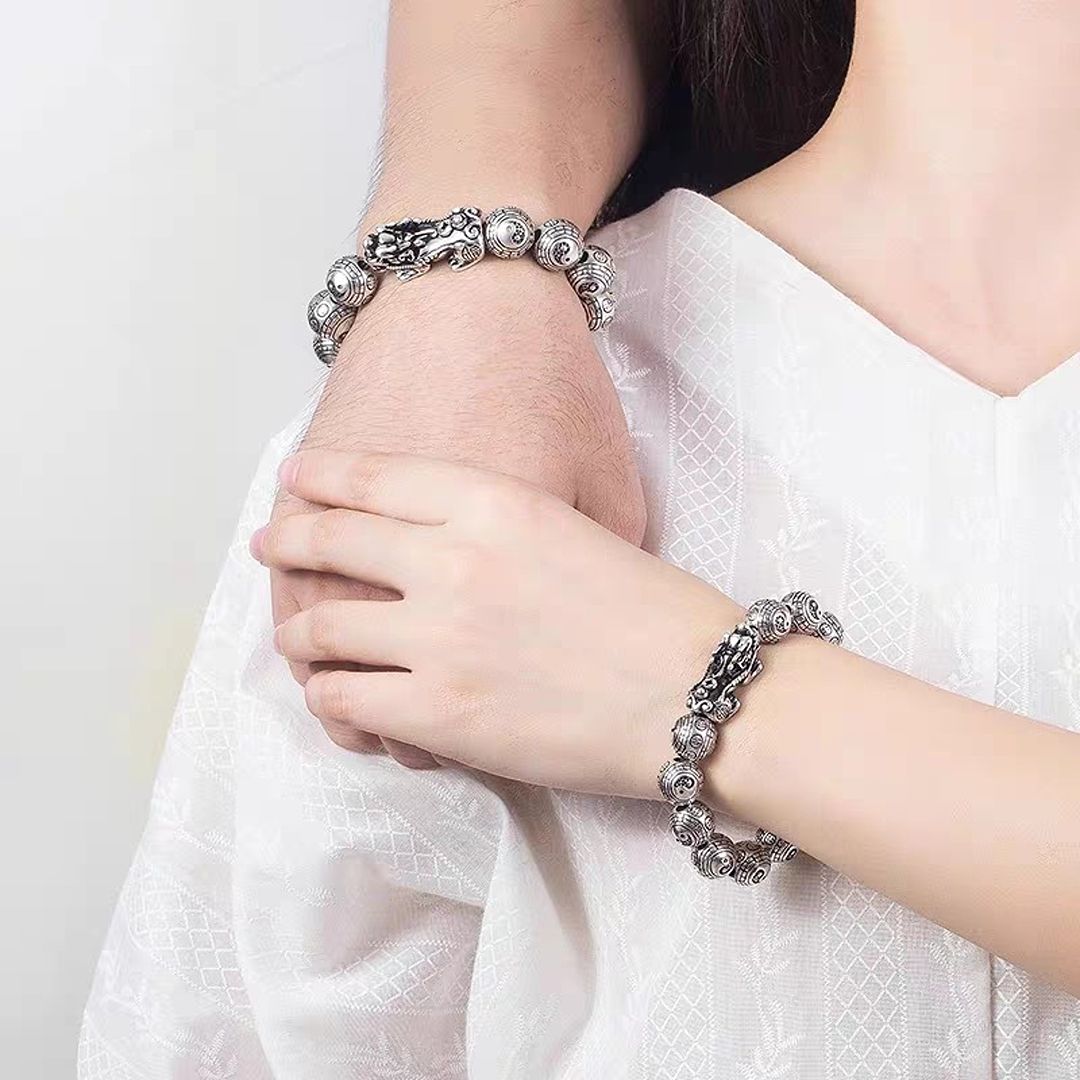 Vintage Thai silver style Taoist Bagua Pixiu wealth-guarding bracelet - Image 5