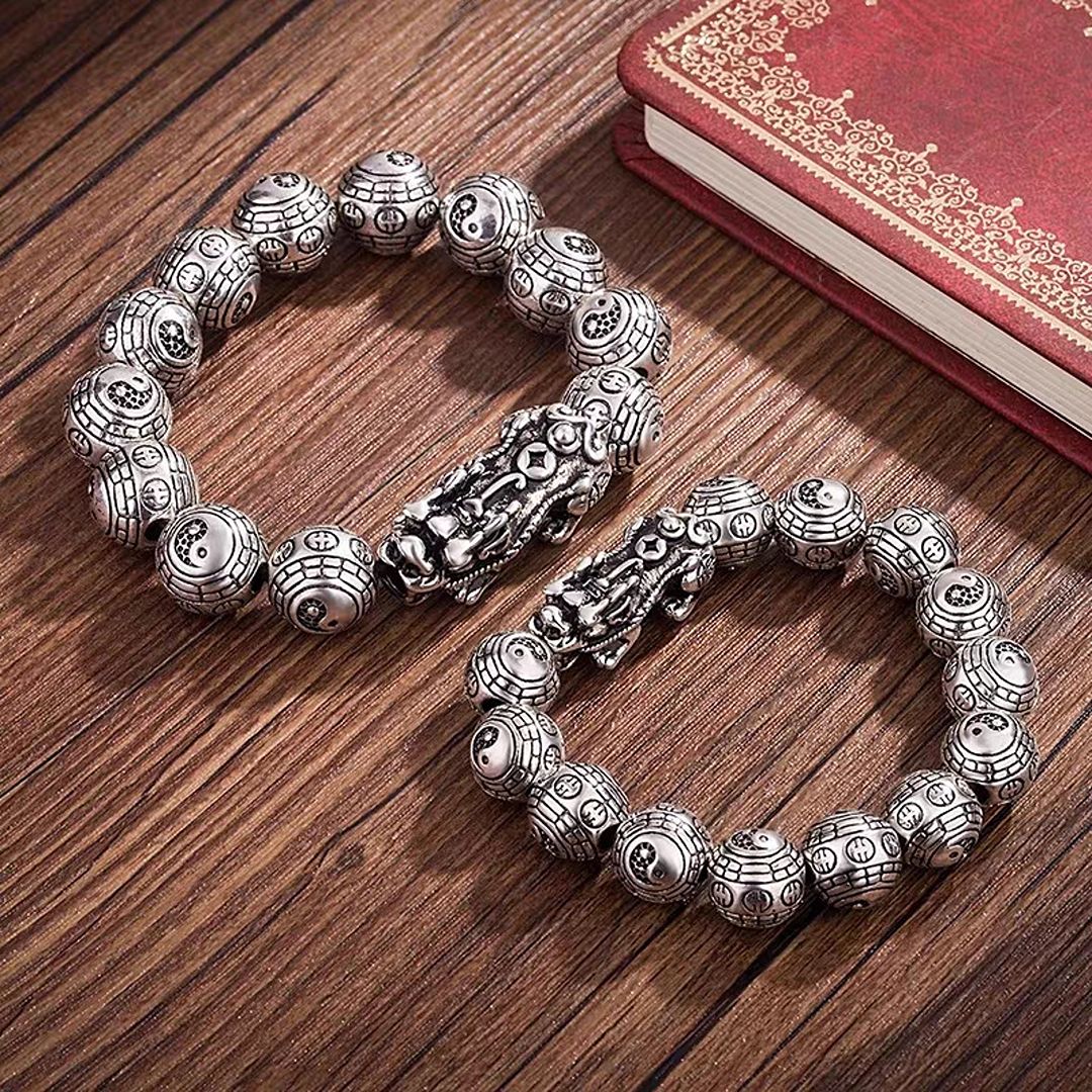 Vintage Thai silver style Taoist Bagua Pixiu wealth-guarding bracelet - Image 4