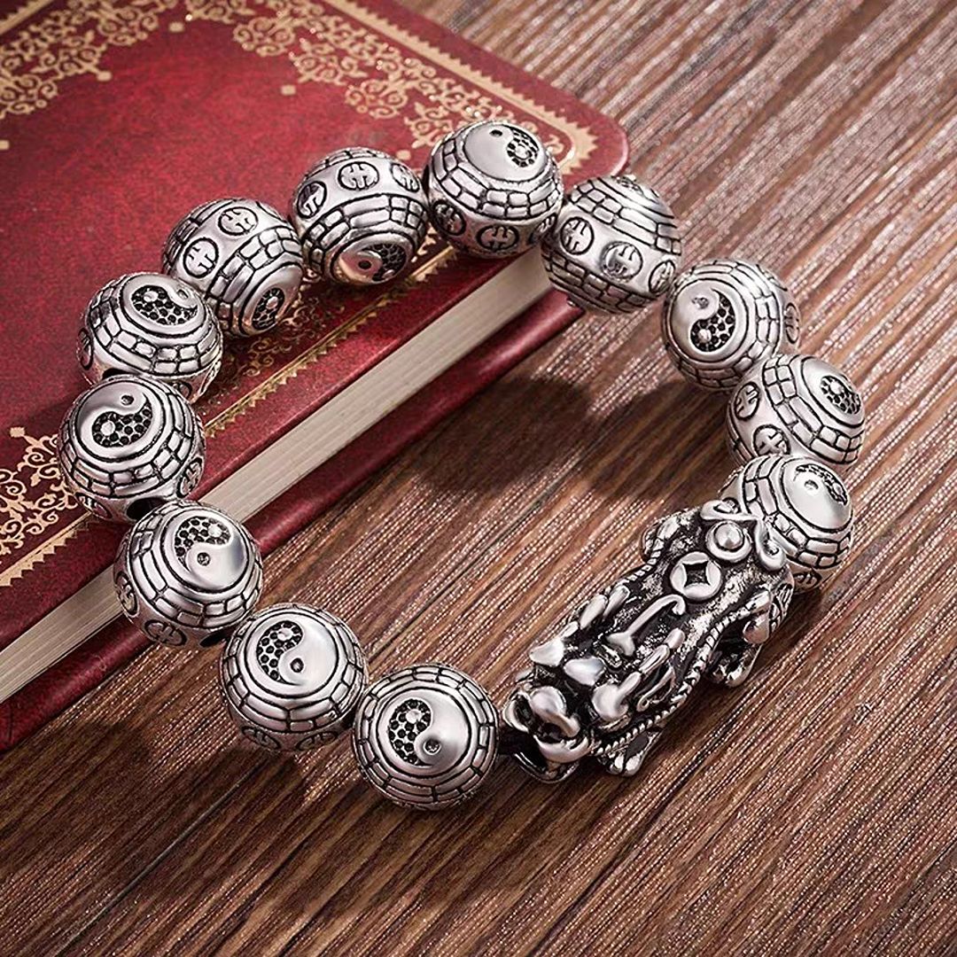 Vintage Thai silver style Taoist Bagua Pixiu wealth-guarding bracelet - Image 2