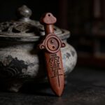 Lightning-struck Peach Wood with Crape Myrtle Charm and Seven-Star Sword Amulet for Protection