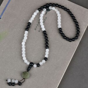 Taoist Prayer Beads Tai Chi Bagua White Jade Obsidian Spiritual Necklace